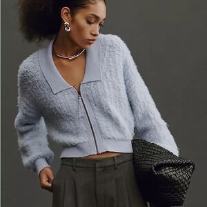 Anthropologie Zip-Up Brushed Sweater Cardigan